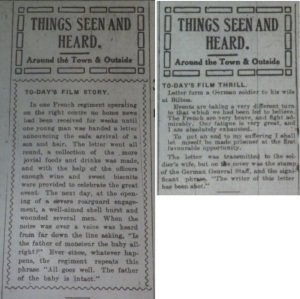 The Man About Town's "Things Seen and Heard" column began with items on film on 5 and 10 Oct. 1914: 2. 