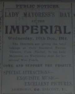 Ad for special war benefit at the Imperial; Belfast Evening Telegraph 14 Dec. 1914: 4.