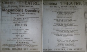Opening of Enniscorthy's Cinema Theatre, Echo Enniscorthy 4 Dec. 1915: 6, and 11 Dec. 1915: 6. 