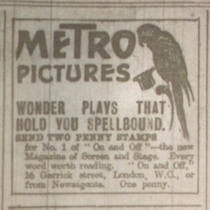 Metro ad featuring Ruffells’ parrot, Dublin Evening Mail 6 Mar. 1916: 2.